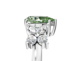 White gold Fancy Green Pear  Diamond Floral Cluster Ring with Solitaire Band and Prong Setting_31