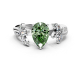 White gold Fancy Green Pear  Diamond Floral Vine Solitaire Engagement Ring_3