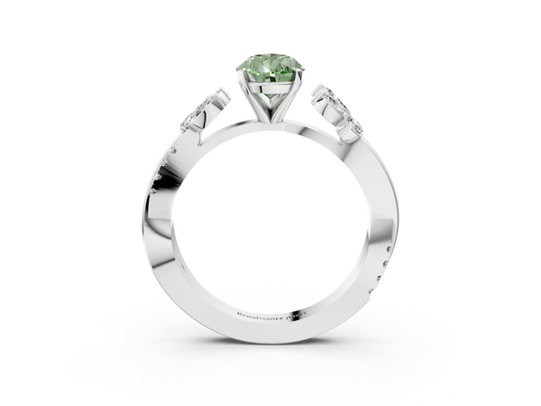 Platinum Fancy Green Pear  Diamond Floral Vine Solitaire Engagement Ring