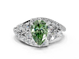 White gold Fancy Green Pear  Diamond Halo Ring with Marquise and Pavé Band in Prong Setting_79