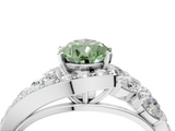 White gold Fancy Green Pear  Diamond Halo Ring with Marquise and Pavé Band in Prong Setting_93