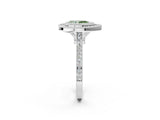 White gold Fancy Green Pear  Diamond Halo Ring with Milgrain Frame and Pavé Band_75