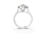 White gold Fancy Green Pear  Diamond Halo Ring with Milgrain Frame and Pavé Band_75