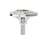 White gold Fancy Green Pear  Diamond Halo Ring with Milgrain Frame and Pavé Band_77