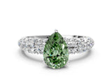 White gold Fancy Green Pear  Diamond Pavé Band Solitaire Ring with Four-Prong Setting_49