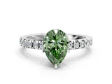 White gold Fancy Green Pear  Diamond Pavé Band Solitaire with Four-Prong Setting_197