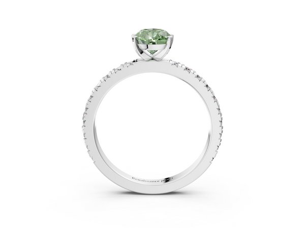 White gold Fancy Green Pear  Diamond Pavé Band Solitaire with Four-Prong Setting