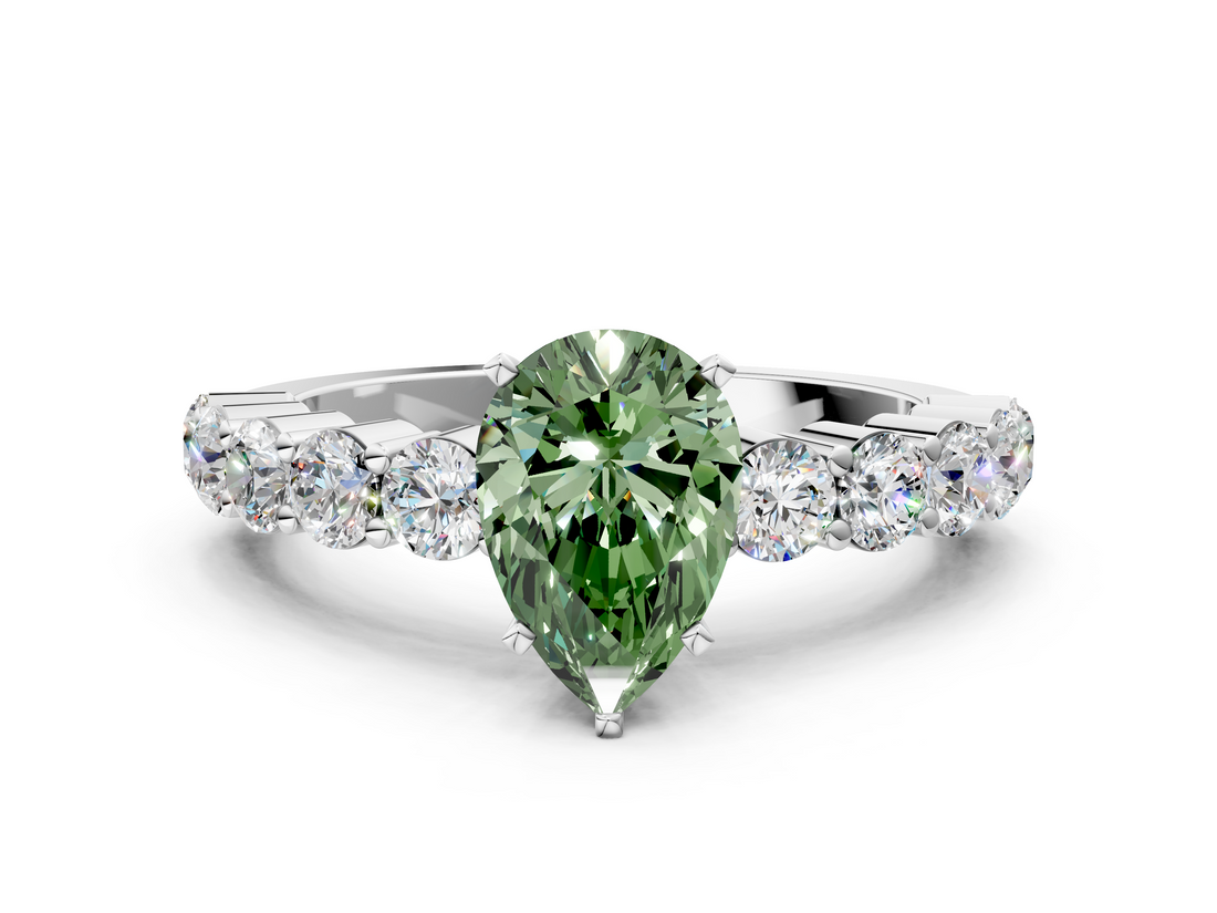 White gold Fancy Green Pear  Diamond Pavé Band Solitaire with Four-Prong Setting_3