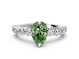 White gold Fancy Green Pear  Diamond Pavé Band Solitaire with Four-Prong Setting_3