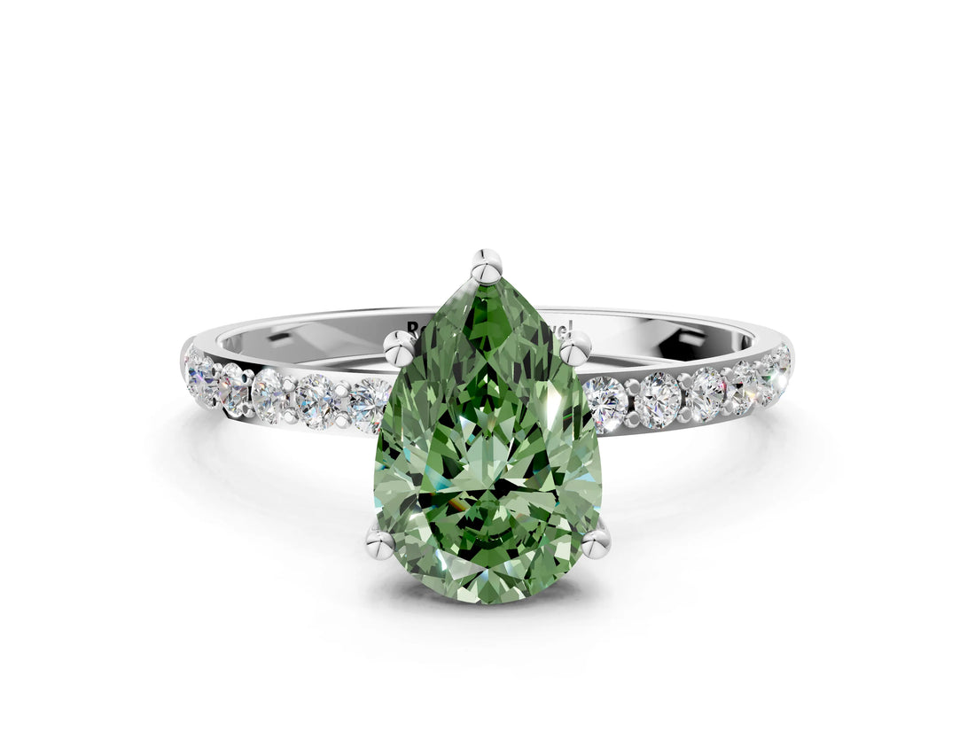 White gold Fancy Green Pear  Diamond Pavé Band with Six-Prong Setting_45