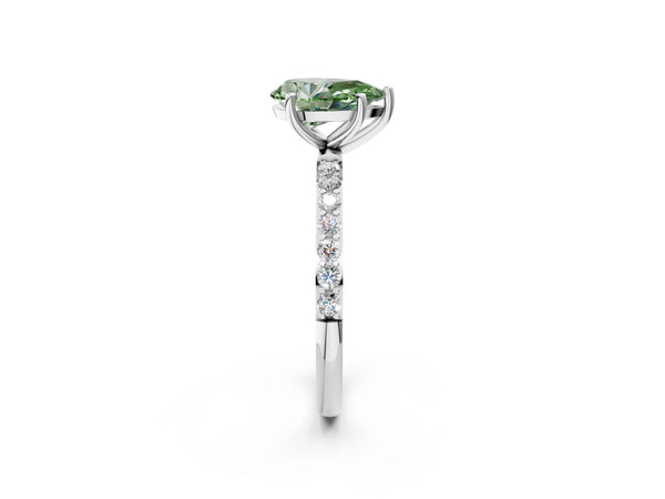 White gold Fancy Green Pear  Diamond Pavé Band with Six-Prong Setting
