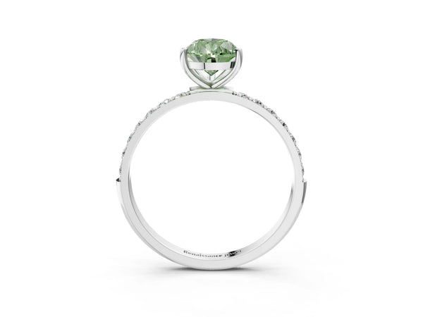 White gold Fancy Green Pear  Diamond Pavé Band with Six-Prong Setting