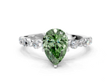 White gold Fancy Green Pear  Diamond Prong Set Engagement Ring with Pave Band_233