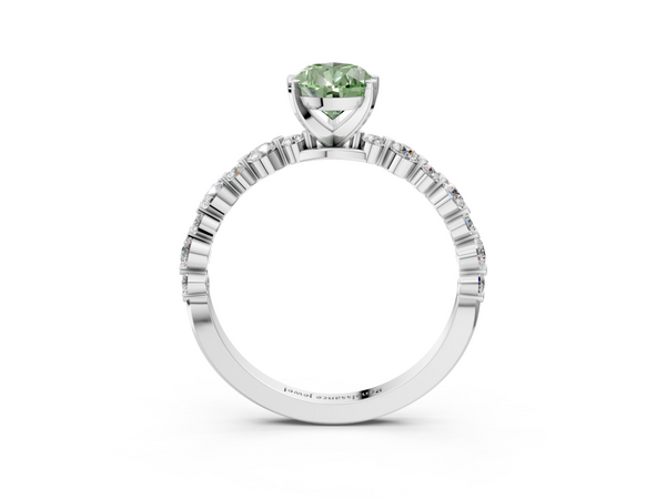 White gold Fancy Green Pear Cut Diamond Prong Set Engagement Ring with Pavé Band