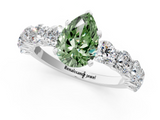 White gold Fancy Green Pear  Diamond Prong Setting with Side Stones on a Pave Band_126