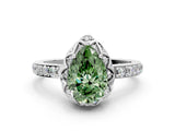 White gold Fancy Green Pear  Diamond Solitaire Ring with Shared Prong Pavé Band_13