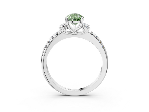 Platinum Fancy Green Pear  Diamond Three-Stone Pave Band with Four-Prong Setting