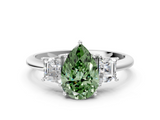 White gold Fancy Green Pear  Diamond Three-Stone Ring with Trapezoid Side Stones and Prong Setting_17