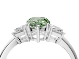 White gold Fancy Green Pear  Diamond Three-Stone Ring with Trapezoid Side Stones and Prong Setting_21