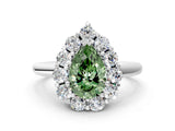 White gold Fancy Green Pear  Halo Cluster Diamond Engagement Ring with Prong Setting and Polished Band_20