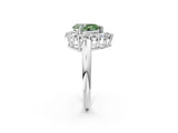 White gold Fancy Green Pear  Halo Cluster Diamond Engagement Ring with Prong Setting and Polished Band_22