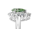 White gold Fancy Green Pear  Halo Cluster Diamond Engagement Ring with Prong Setting and Polished Band_25