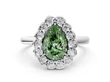 White gold Fancy Green Pear  Halo Cluster Diamond Engagement Ring with Solitaire Band and Prong Setting_82