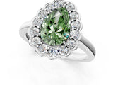White gold Fancy Green Pear  Halo Cluster Diamond Engagement Ring with Solitaire Band and Prong Setting_83