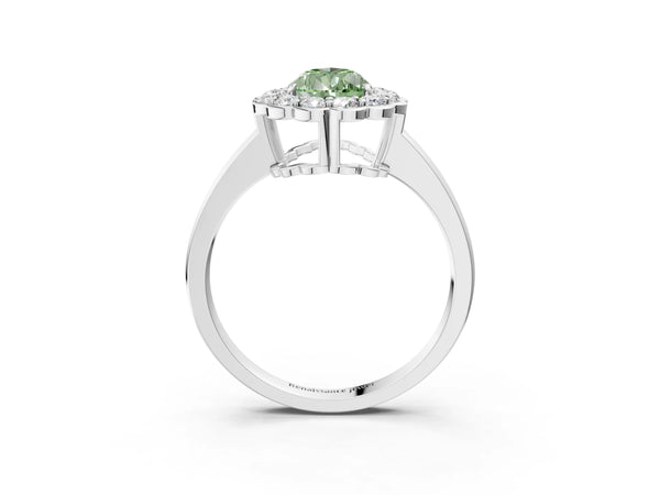 Platinum Fancy Green Pear  Halo Cluster Diamond Engagement Ring with Solitaire Band and Prong Setting