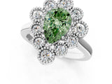 White gold Fancy Green Pear  Halo Diamond Cluster Engagement Ring with Milgrain Bezel Setting and Solitaire Band_76