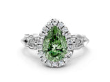 White gold Fancy Green Pear  Halo Diamond Engagement Ring with Filigree Band and Four-Prong Setting_105