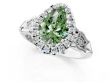 White gold Fancy Green Pear  Halo Diamond Engagement Ring with Filigree Band and Four-Prong Setting_106
