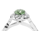 White gold Fancy Green Pear  Halo Diamond Engagement Ring with Filigree Band and Four-Prong Setting_109