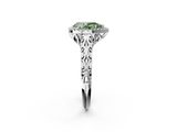 White gold Fancy Green Pear  Halo Diamond Engagement Ring with Intricate Filigree Band and Four-Prong Setting_56