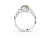 White gold Fancy Green Pear  Halo Diamond Engagement Ring with Intricate Filigree Band and Four-Prong Setting_57