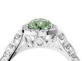 White gold Fancy Green Pear  Halo Diamond Engagement Ring with Intricate Filigree Band and Four-Prong Setting_58