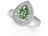 White gold Fancy Green Pear  Halo Diamond Engagement Ring with Milgrain Pave Band and Four-Prong Setting_75