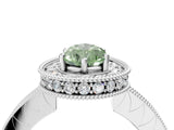 White gold Fancy Green Pear  Halo Diamond Engagement Ring with Milgrain Pave Band and Four-Prong Setting_85