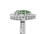 White gold Fancy Green Pear  Halo Diamond Engagement Ring with Milgrain Pave Band and Four-Prong Setting_86