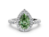 White gold Fancy Green Pear  Halo Diamond Engagement Ring with Pavé Band and Four-Prong Setting_153