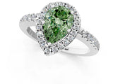 White gold Fancy Green Pear  Halo Diamond Engagement Ring with Pavé Band and Four-Prong Setting_154