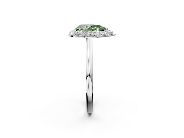 Platinum Fancy Green Pear  Halo Diamond Engagement Ring with Solitaire Band and Four-Prong Setting
