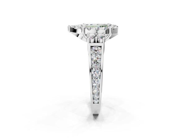 Platinum Fancy Green Pear  Halo Diamond Engagement Ring with Split Shank and Four-Prong Setting