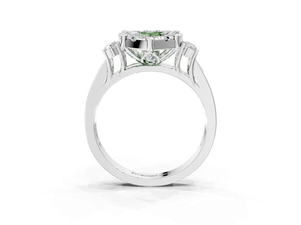 Platinum Fancy Green Pear  Halo Diamond Engagement Ring with Split Shank and Four-Prong Setting