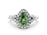White gold Fancy Green Pear  Halo Diamond Engagement Ring with Vintage-Inspired Band and Four-Prong Setting_3