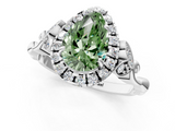 White gold Fancy Green Pear  Halo Diamond Engagement Ring with Vintage-Inspired Band and Four-Prong Setting_4