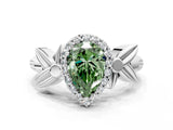 White gold Fancy Green Pear  Halo Diamond Floral Band with Four-Prong Setting_55