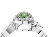 White gold Fancy Green Pear  Halo Diamond Floral Band with Four-Prong Setting_59
