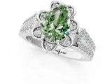 White gold Fancy Green Pear  Halo Diamond Floral Split Shank Engagement Ring 2
