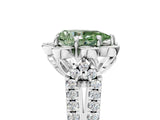 White gold Fancy Green Pear  Halo Diamond Floral Split Shank Engagement Ring
